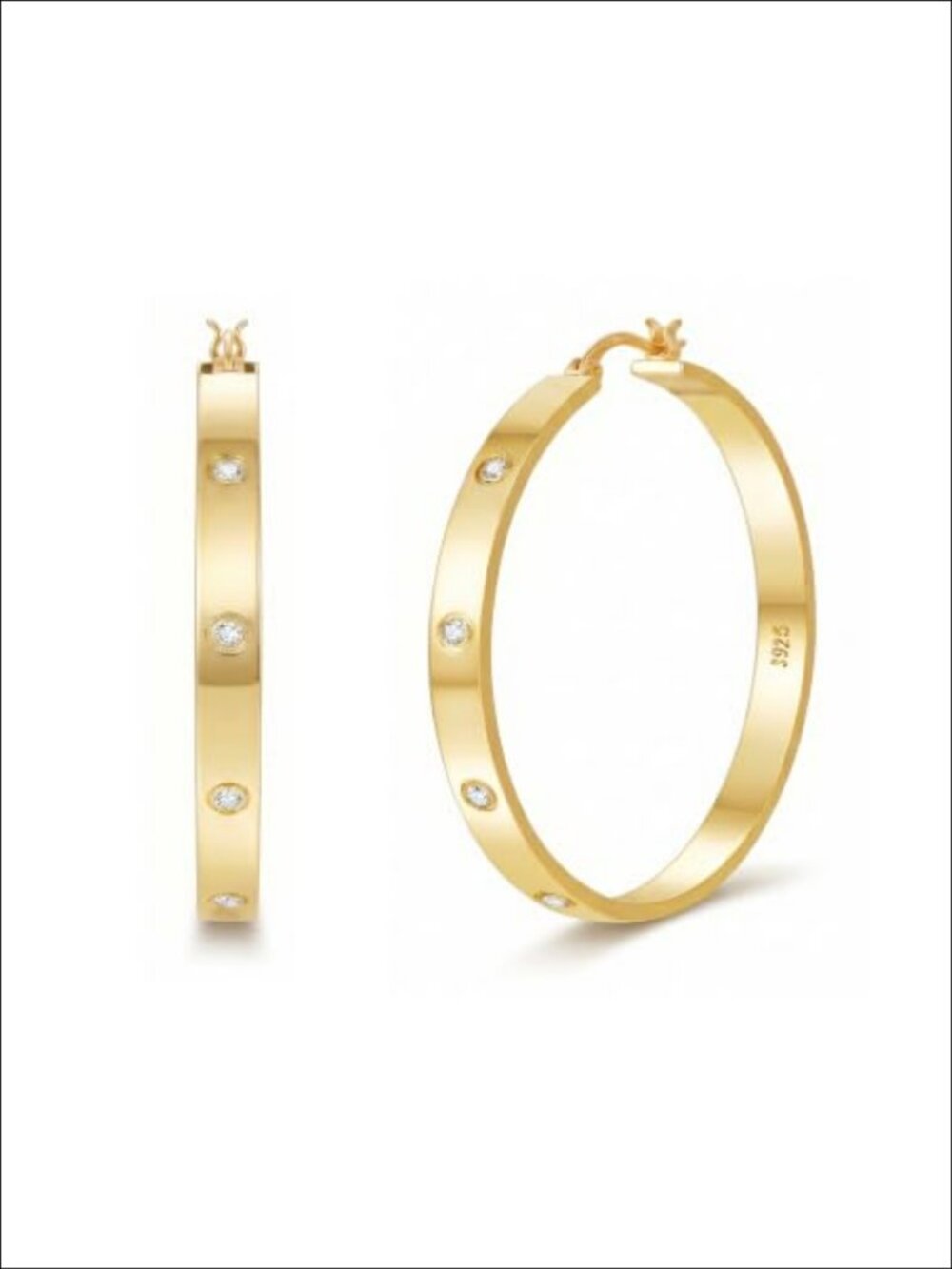 925 Sterling Silver Post 14K Gold Plated Hoop Earrings CZ 30-60MM